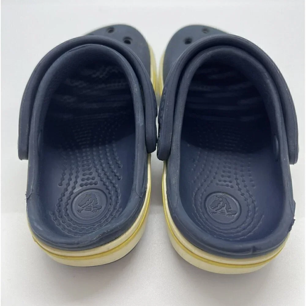 Crocs Navy White Yellow Stripe Crocband Clogs Sandals Toddler Unisex Size C 4-5